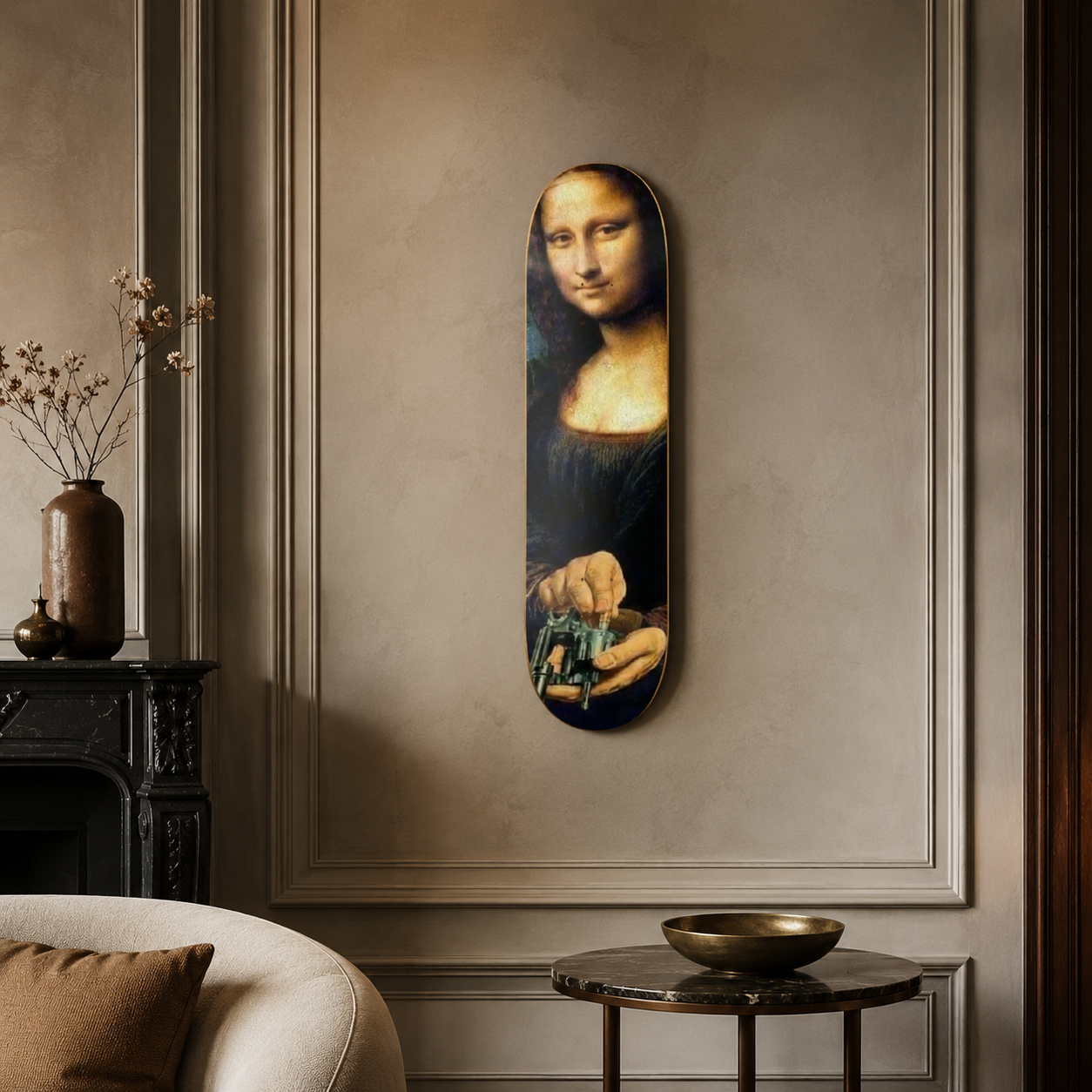 Mona Lisa Gun - Mona Lisa pop art en tabla de skate decorativa