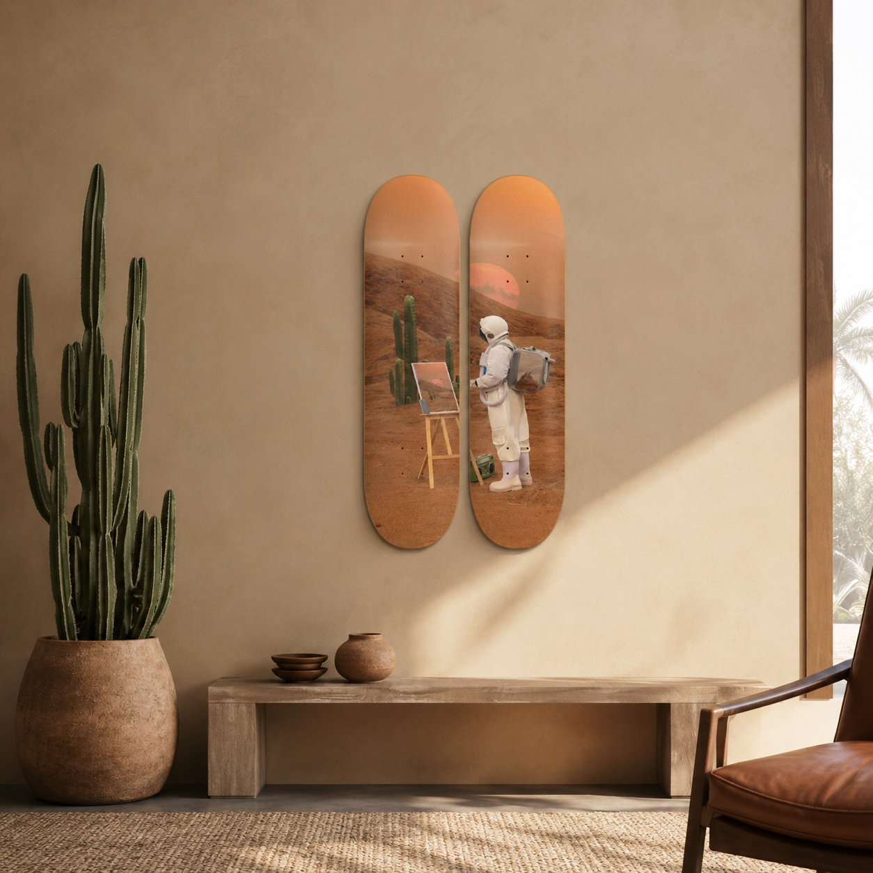Mars Cat Paint - skate decorativo ilustrado de pared