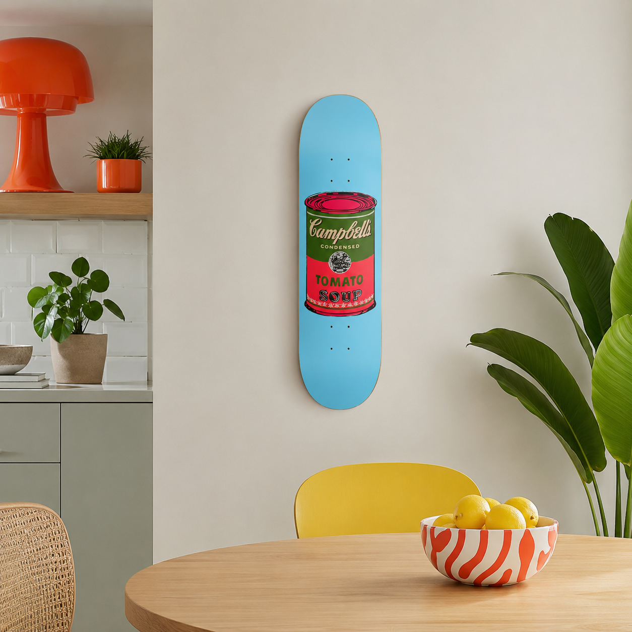 Blue Campbells - Campbell pop art en tabla de skate decorativa