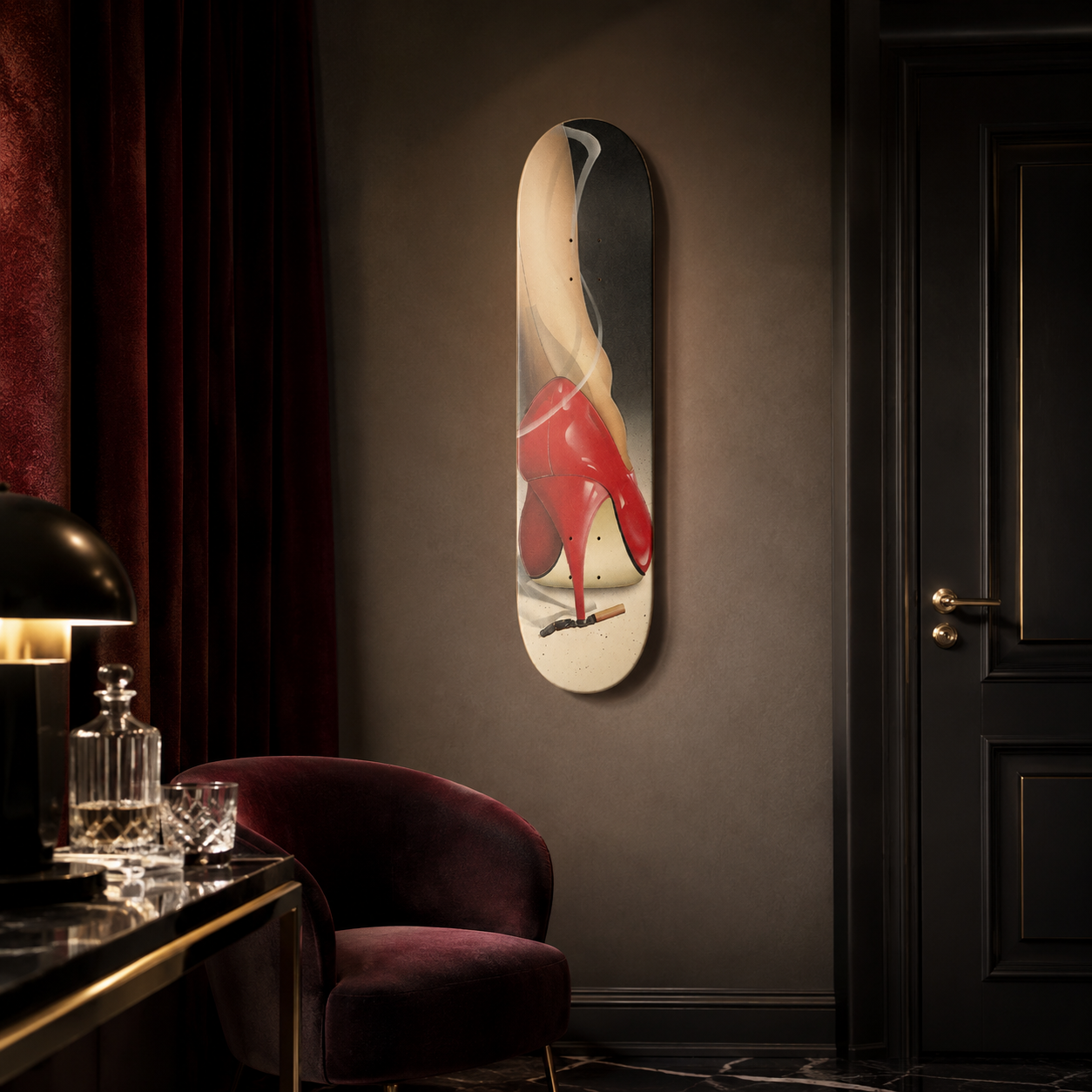 Out The Fire - skate decorativo ilustrado de pared
