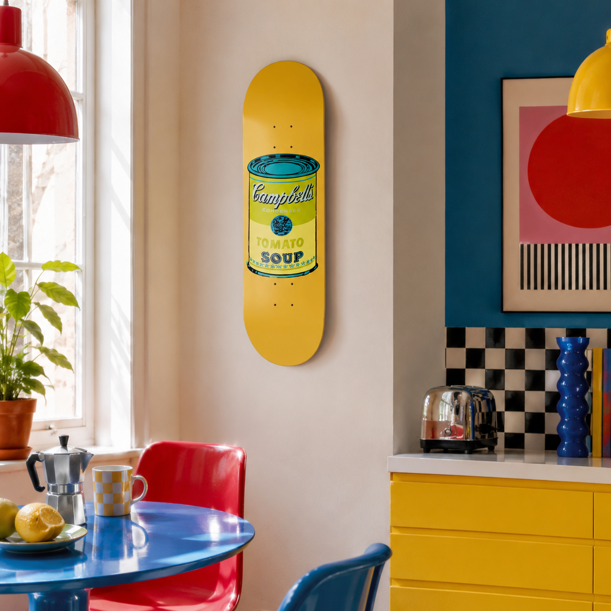 Yellow Campbells - Campbell pop art en tabla de skate decorativa