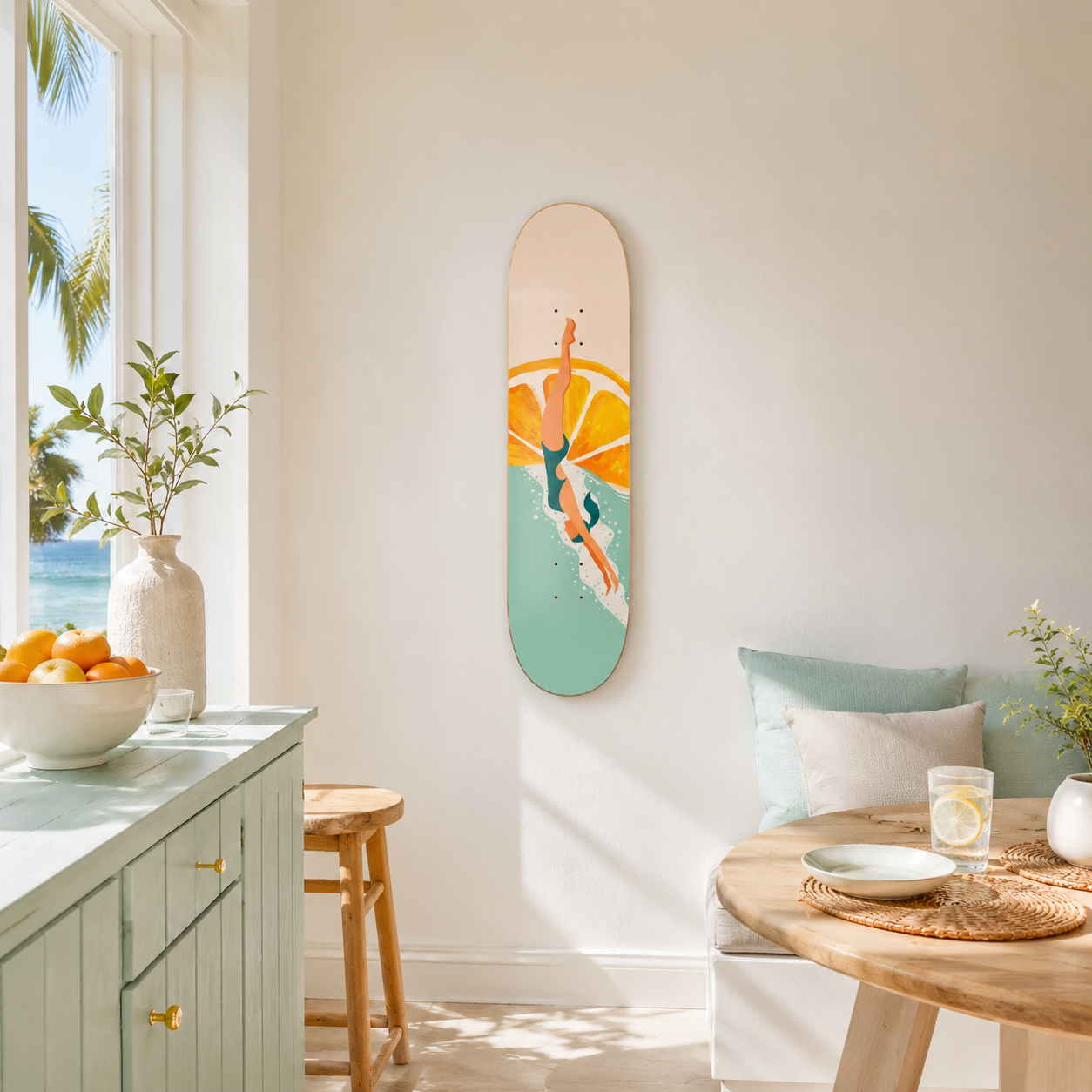 Orange Fresh Shower - skate decorativo ilustrado de pared