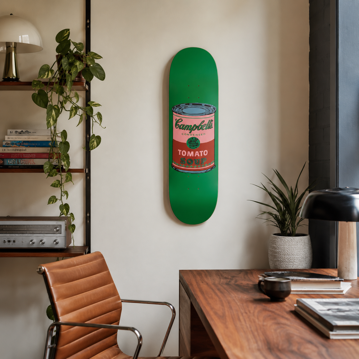 Green Campbells - Campbell pop art en tabla de skate decorativa