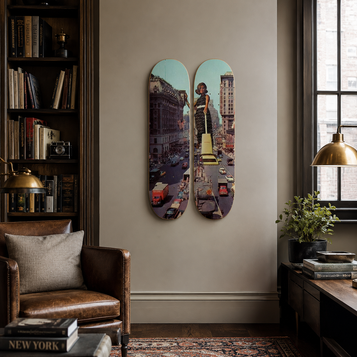 NY - skate decorativo ilustrado de pared