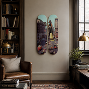 NY - skate decorativo ilustrado de pared