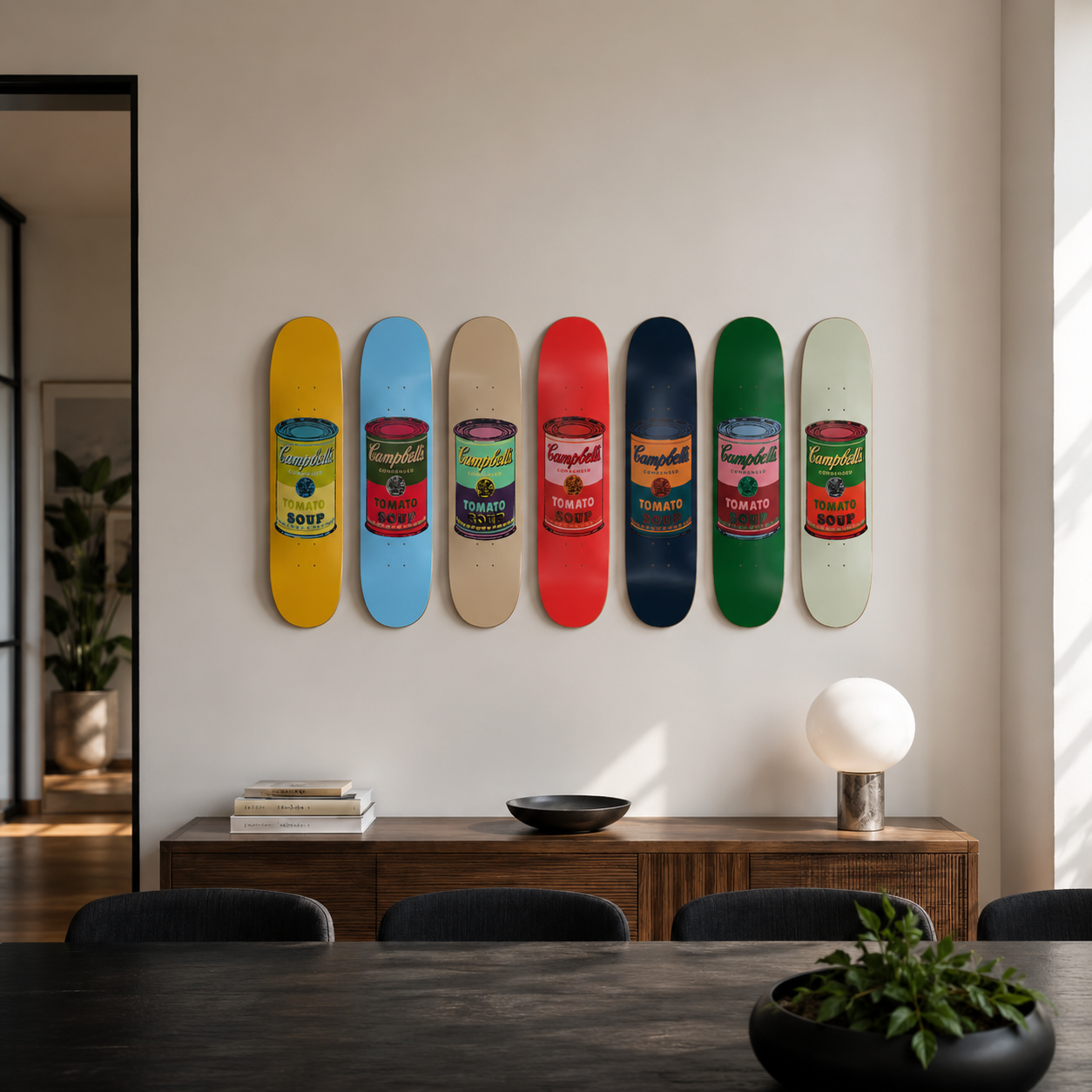 Full Set Campbells - Campbell pop art set completo en tabla de skate decorativa