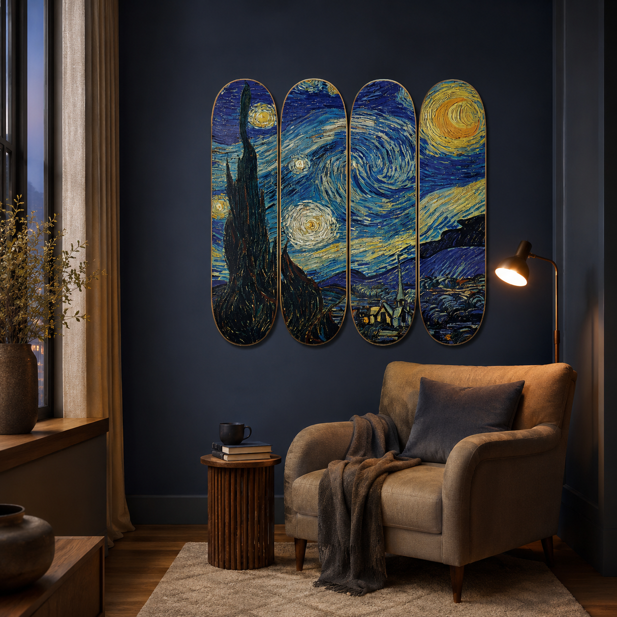 Van Gogh - arte mural en skate en tabla de skate decorativa