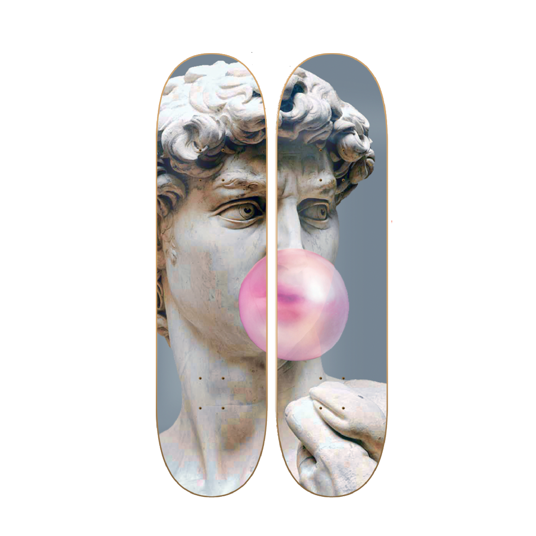 David Gum - skate decorativo ilustrado de pared vista 2