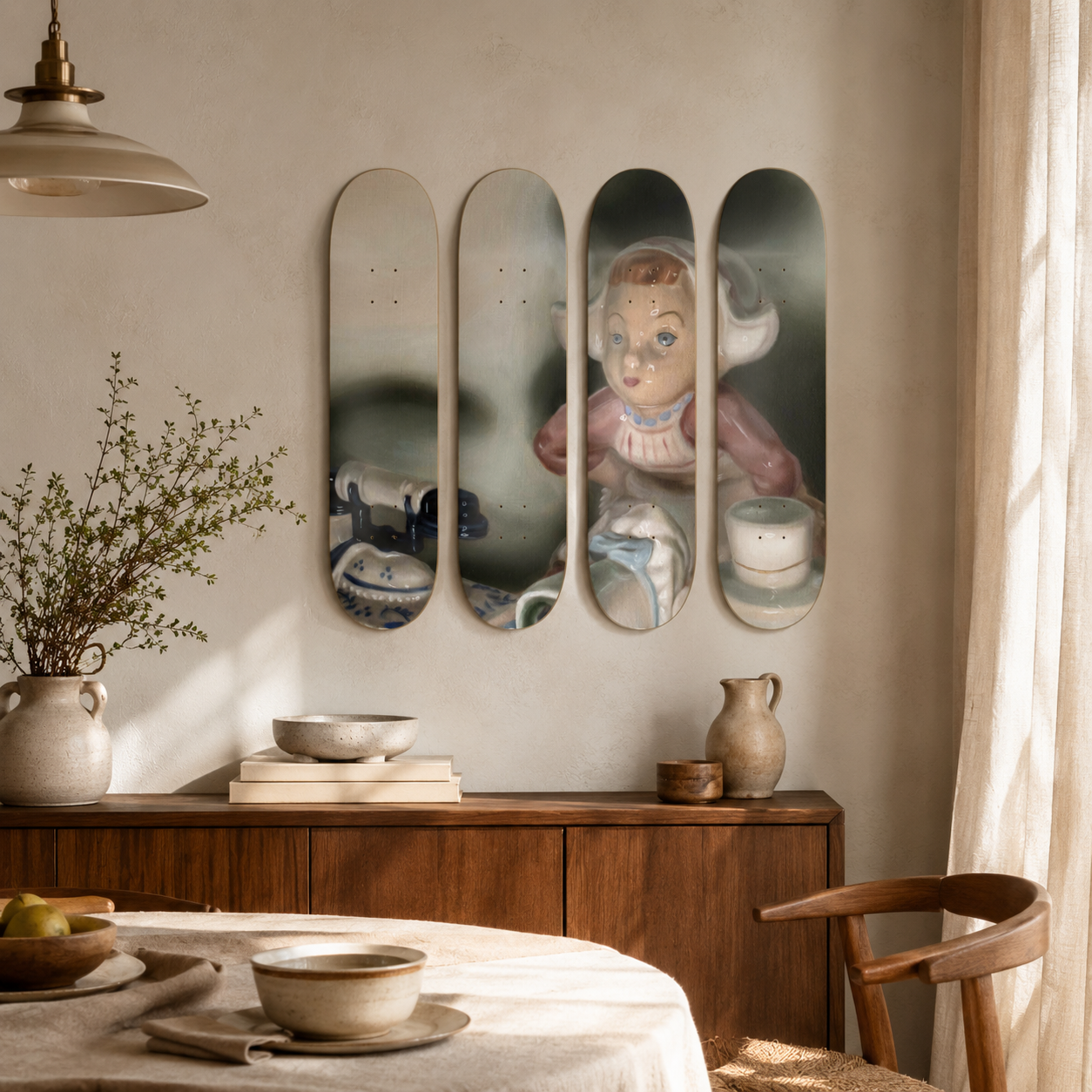 Detalle Pesca Milagrosa, Niña Rosa - Paula Medina - obra de Paula Medina en skate decorativo