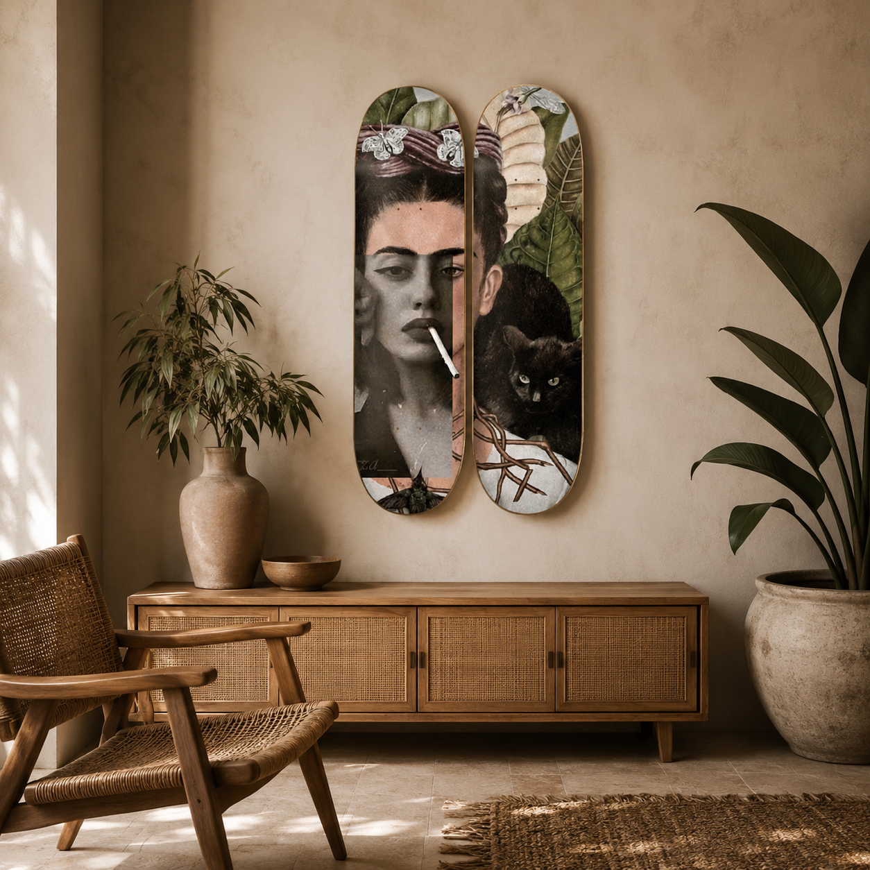 Frida Cat - Frida Kahlo en tabla de skate decorativa