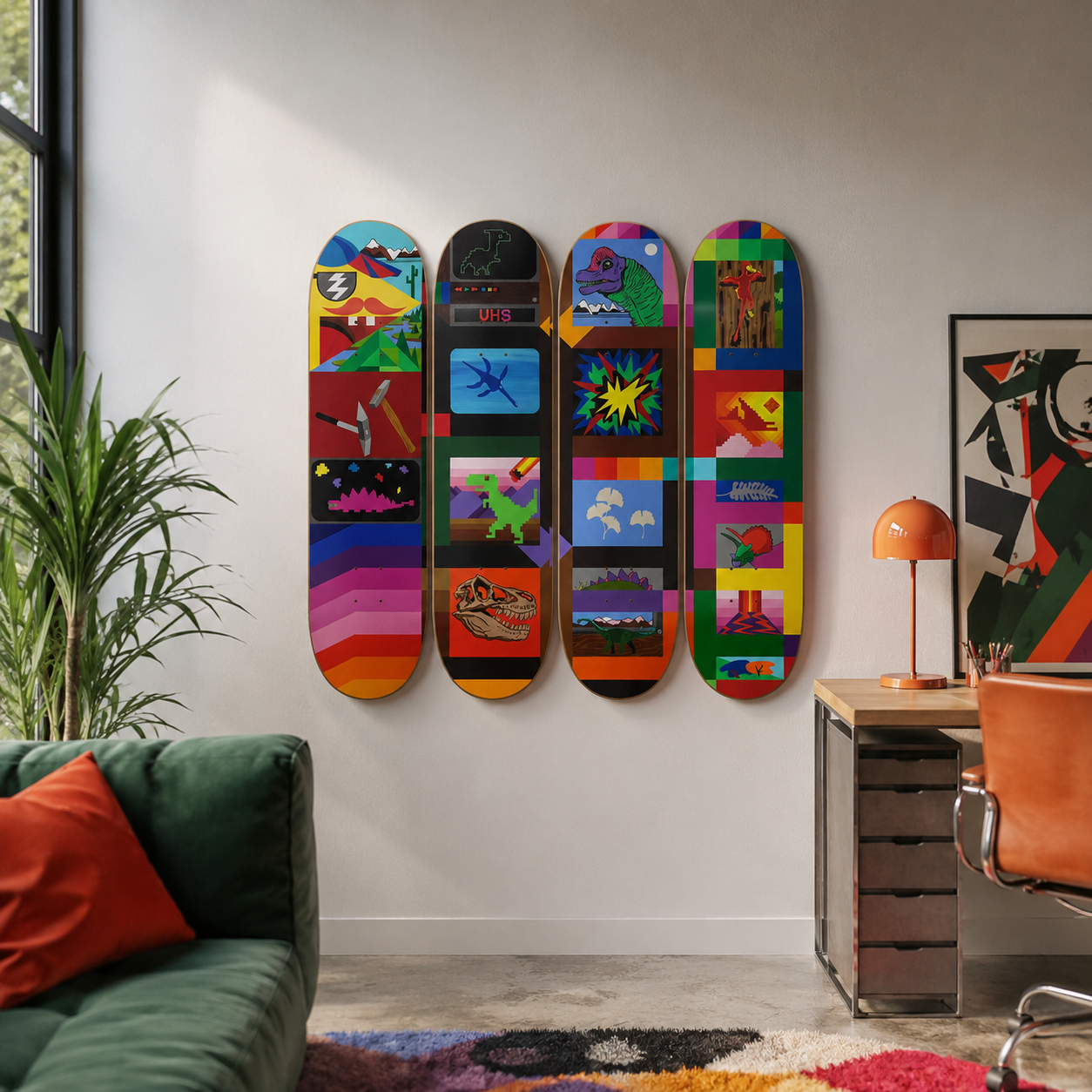 Los dinosaurios - Rodrigo Galecio - obra de Rodrigo Galecio en skate decorativo