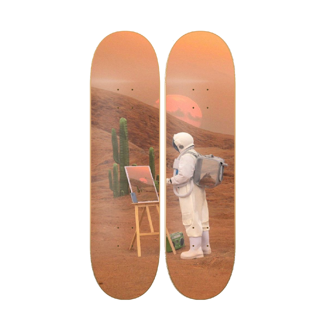 Mars Cat Paint - skate decorativo ilustrado de pared vista 2
