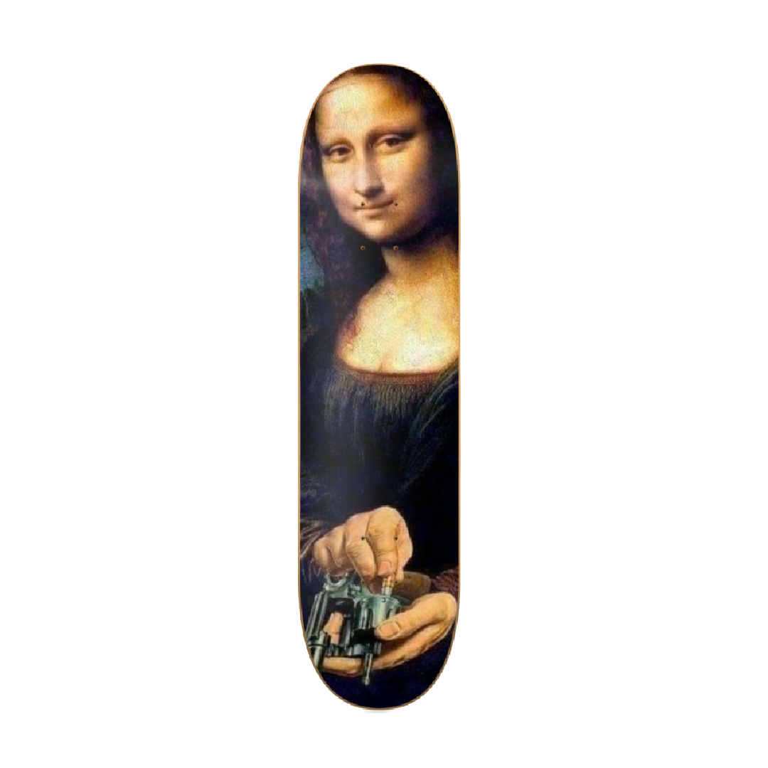 Mona Lisa Gun - Mona Lisa pop art en tabla de skate decorativa vista 2