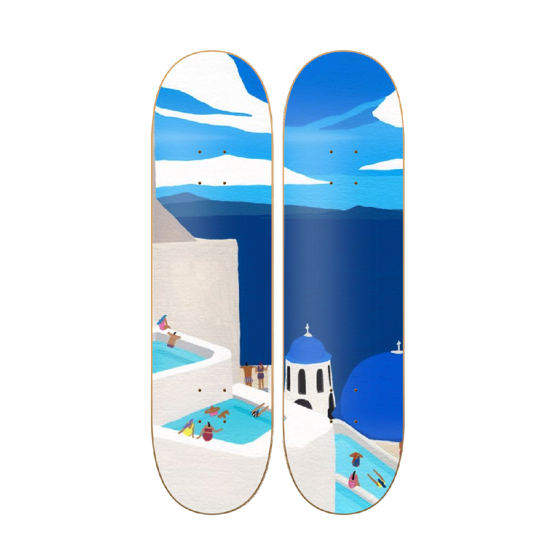 Santorini Pools - Santorini Grecia en tabla de skate decorativa
